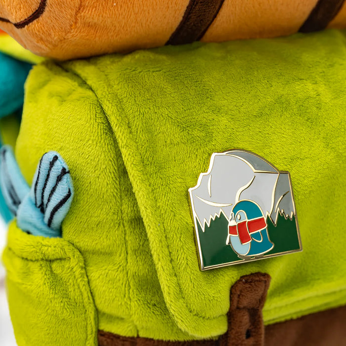 Close up of Pio's backpack with pin of Pio in Yosemite Pinned to the pin flap